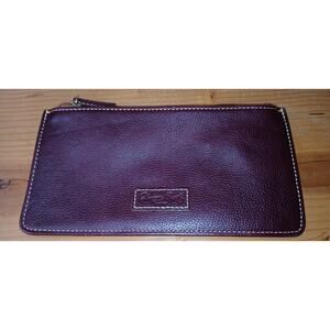 Dooney and Bourke Cognac Pebbled Leather Zipper Pouch With ID Sleeve